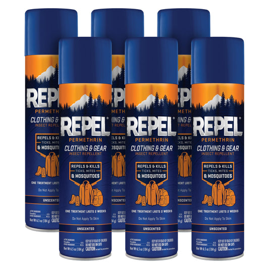 Repel Permethrin Clothing & Gear Insect Repellent Use on Outdoor Gear Tents and Sleeping Bags Repels Mosquitoes Ticks Mites (Aerosol Spray) 6.5 Fl Oz (Pack of 6)